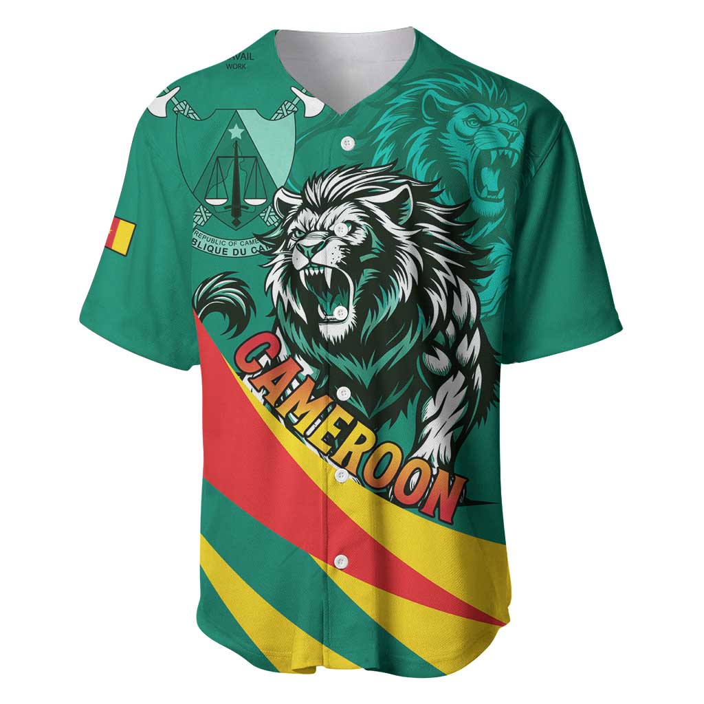 Personalised Happy Cameroon National Day Baseball Jersey Lion With Coat Of Arms - Curve Style LT15