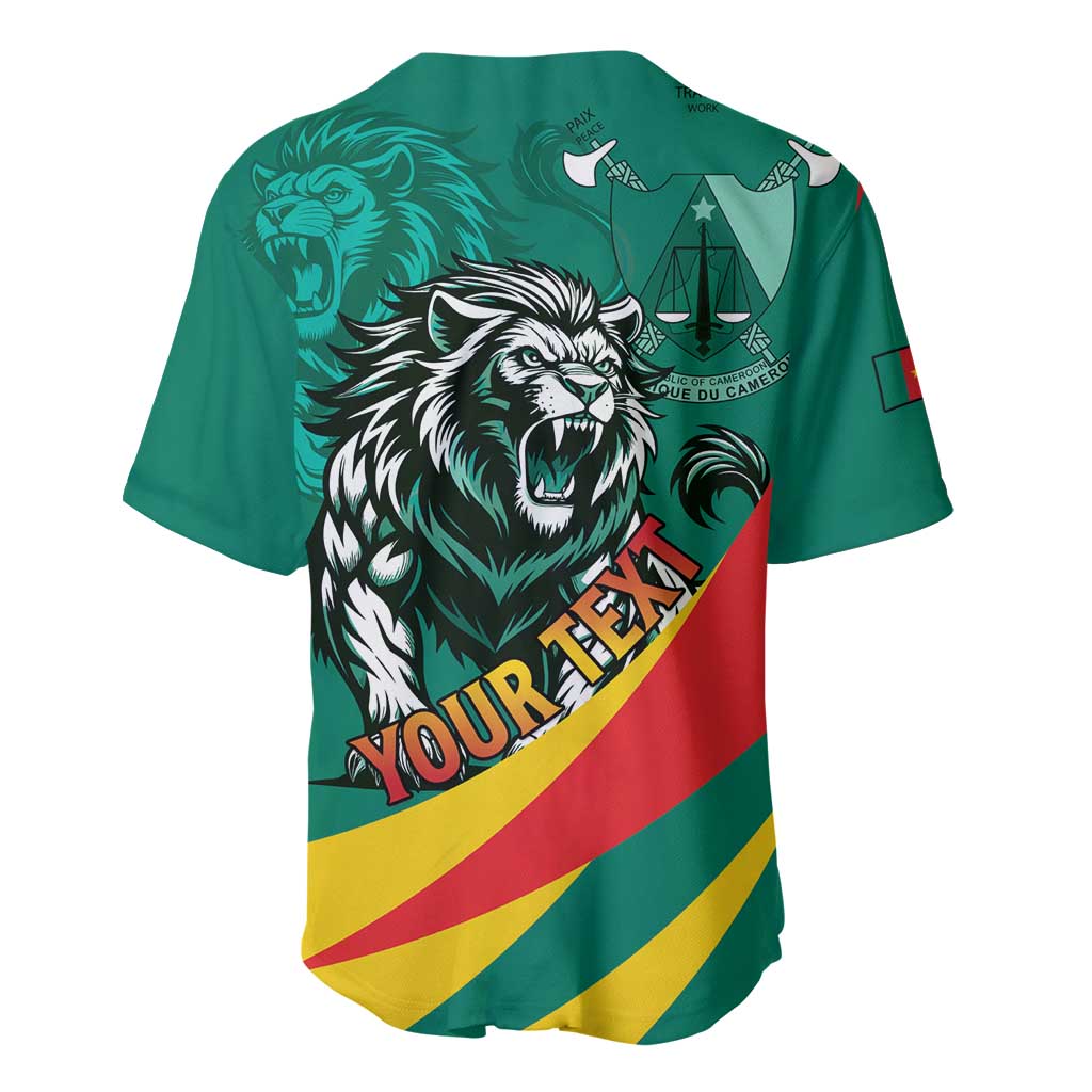 Personalised Happy Cameroon National Day Baseball Jersey Lion With Coat Of Arms - Curve Style LT15