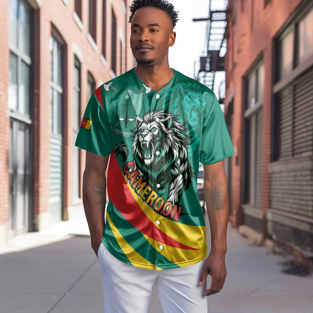 Personalised Happy Cameroon National Day Baseball Jersey Lion With Coat Of Arms - Curve Style LT15