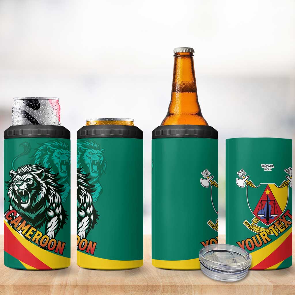 Personalised Happy Cameroon National Day 4 in 1 Can Cooler Tumbler Lion With Coat Of Arms - Curve Style LT15