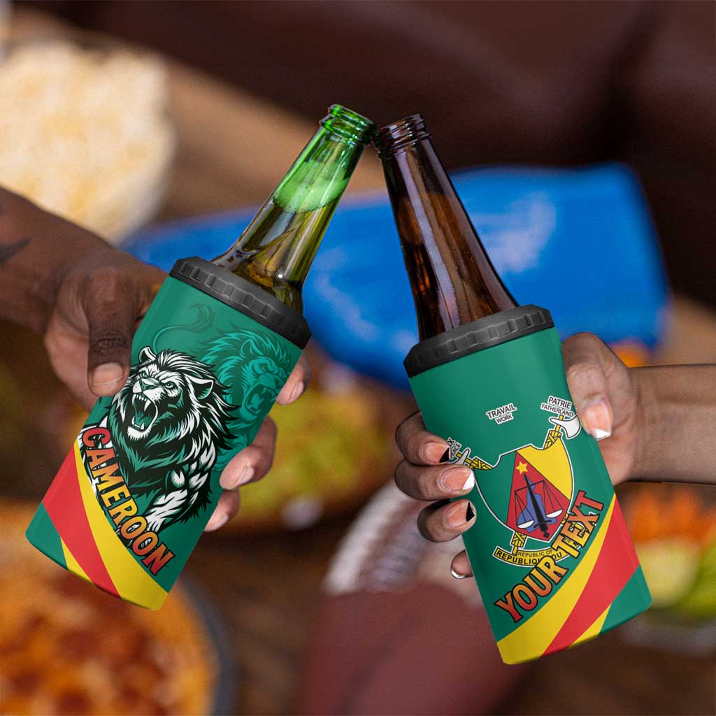 Personalised Happy Cameroon National Day 4 in 1 Can Cooler Tumbler Lion With Coat Of Arms - Curve Style LT15