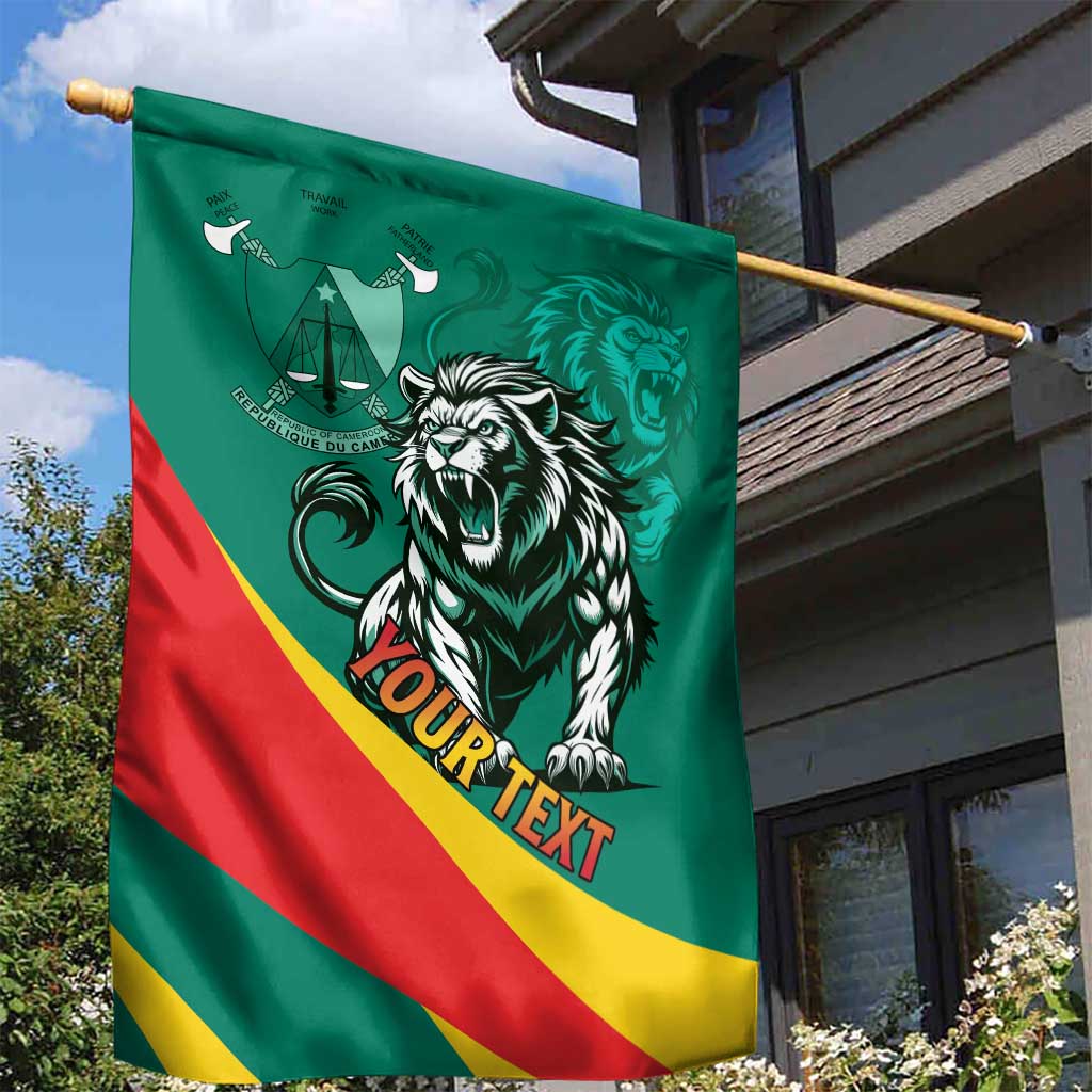 Personalised Happy Cameroon National Day Garden Flag Lion With Coat Of Arms - Curve Style LT15