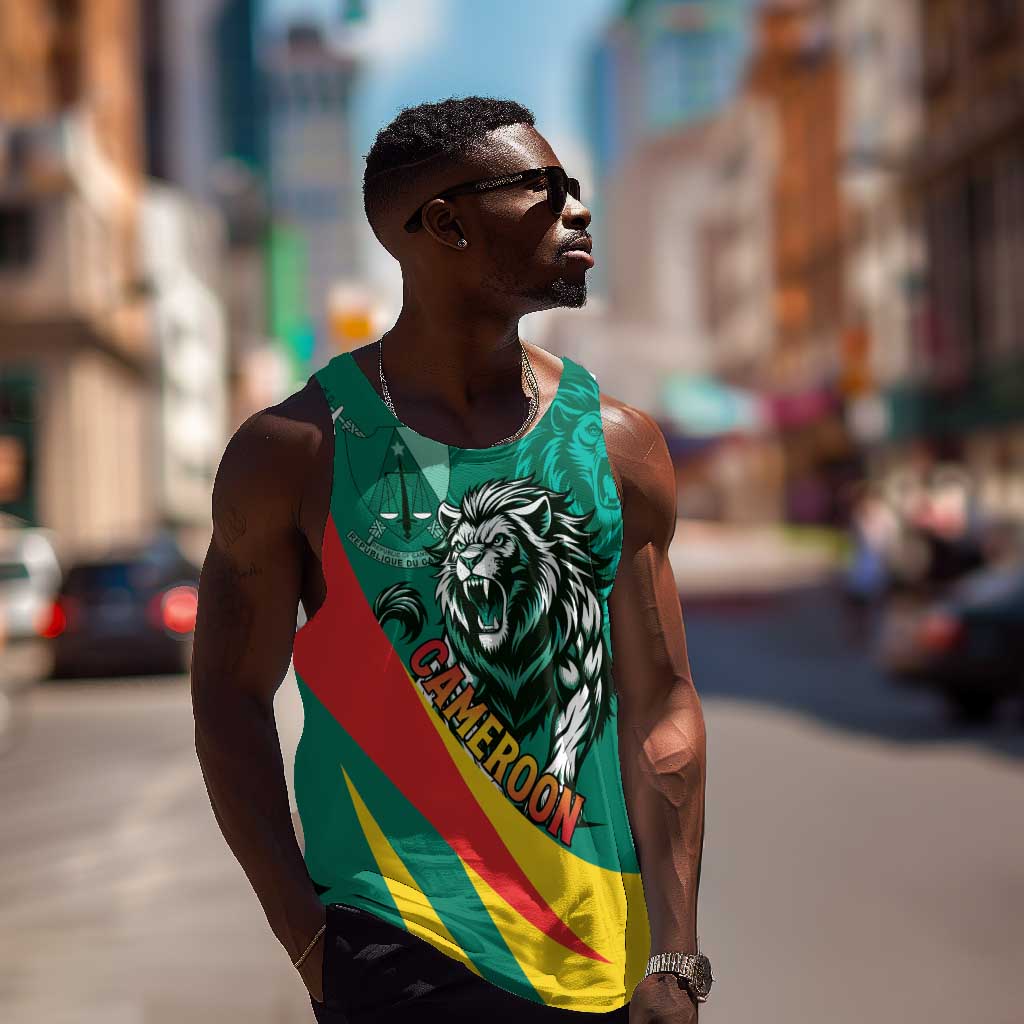 Personalised Happy Cameroon National Day Men Tank Top Lion With Coat Of Arms - Curve Style LT15