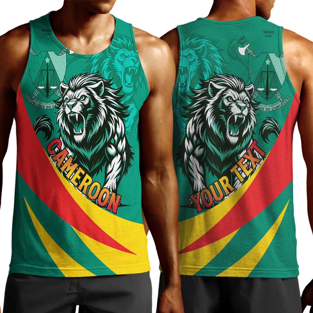 Personalised Happy Cameroon National Day Men Tank Top Lion With Coat Of Arms - Curve Style LT15