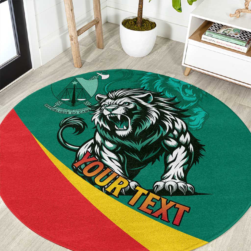 Personalised Happy Cameroon National Day Round Carpet Lion With Coat Of Arms - Curve Style LT15