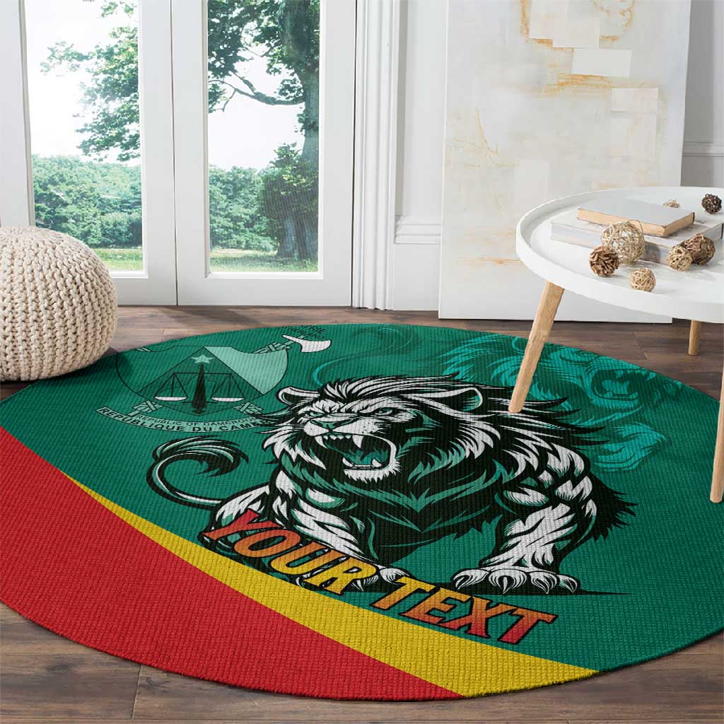 Personalised Happy Cameroon National Day Round Carpet Lion With Coat Of Arms - Curve Style LT15