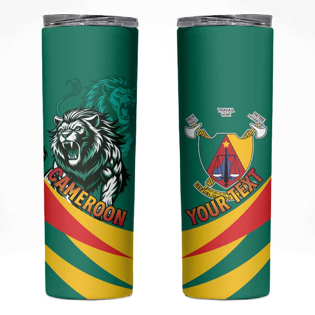 Personalised Happy Cameroon National Day Skinny Tumbler Lion With Coat Of Arms - Curve Style LT15