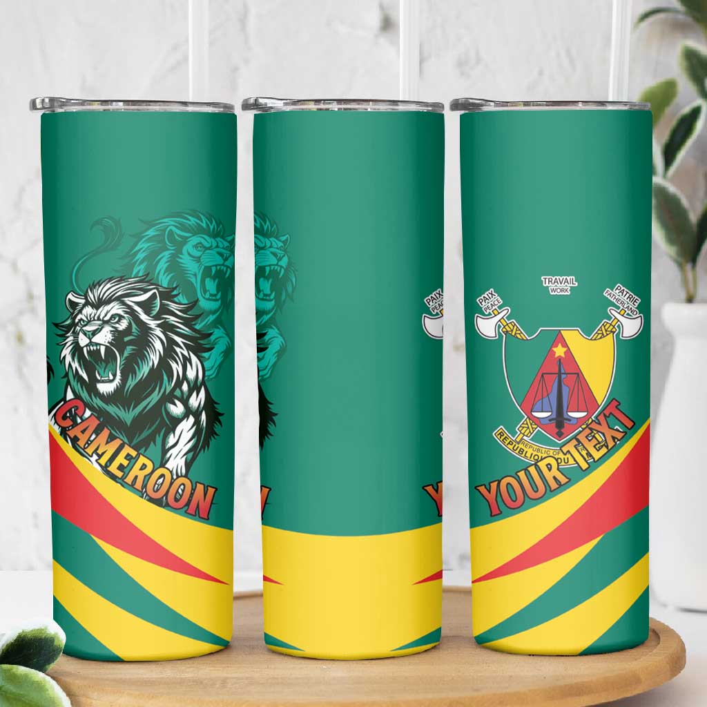 Personalised Happy Cameroon National Day Skinny Tumbler Lion With Coat Of Arms - Curve Style LT15