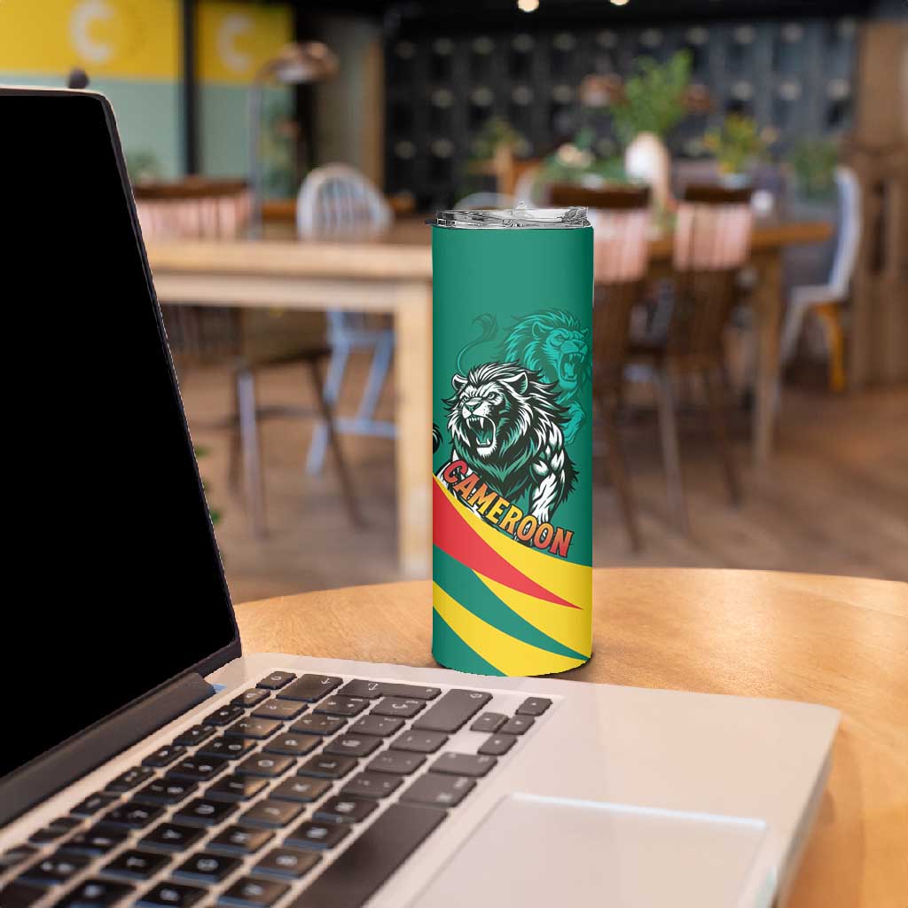 Personalised Happy Cameroon National Day Skinny Tumbler Lion With Coat Of Arms - Curve Style LT15