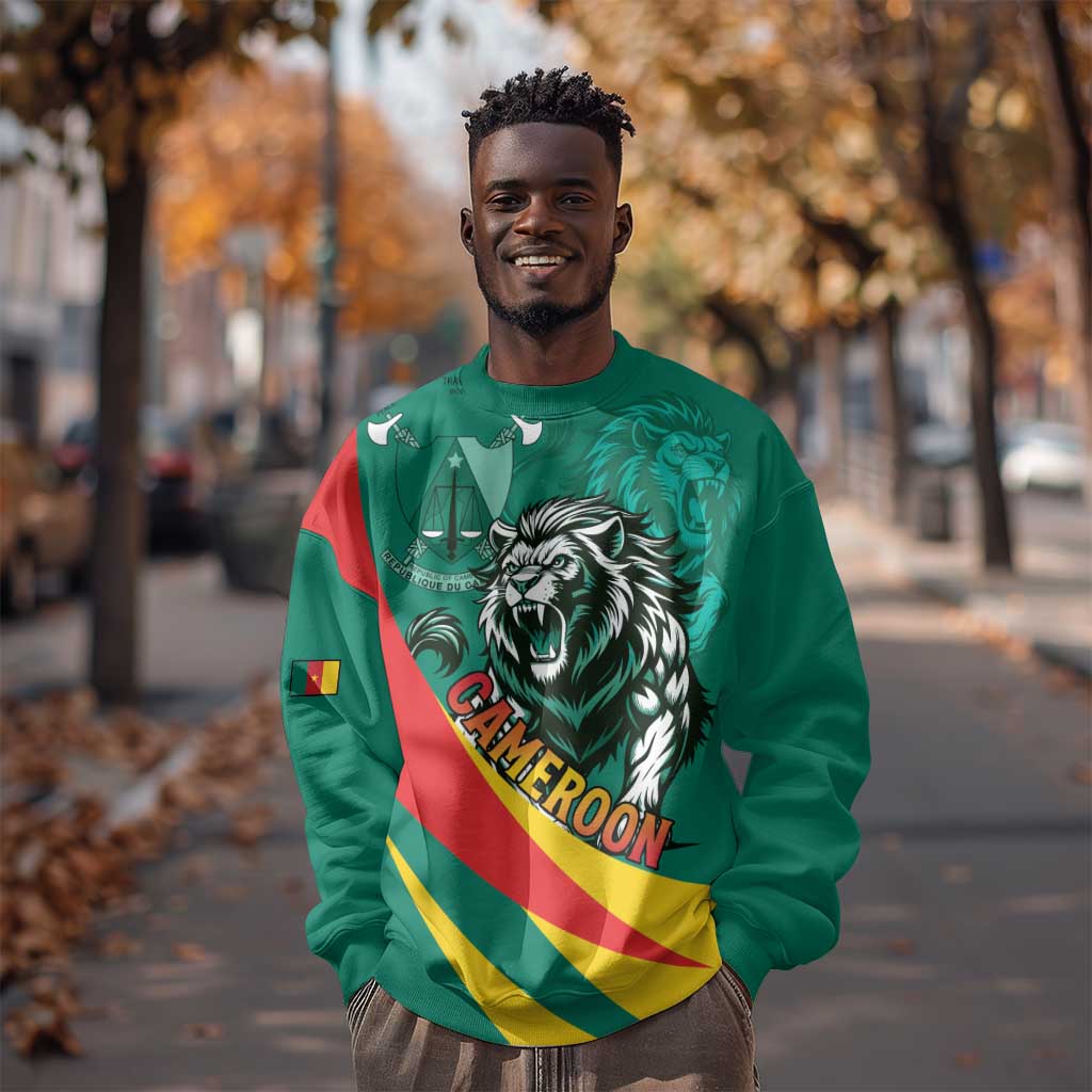 Personalised Happy Cameroon National Day Sweatshirt Lion With Coat Of Arms - Curve Style LT15