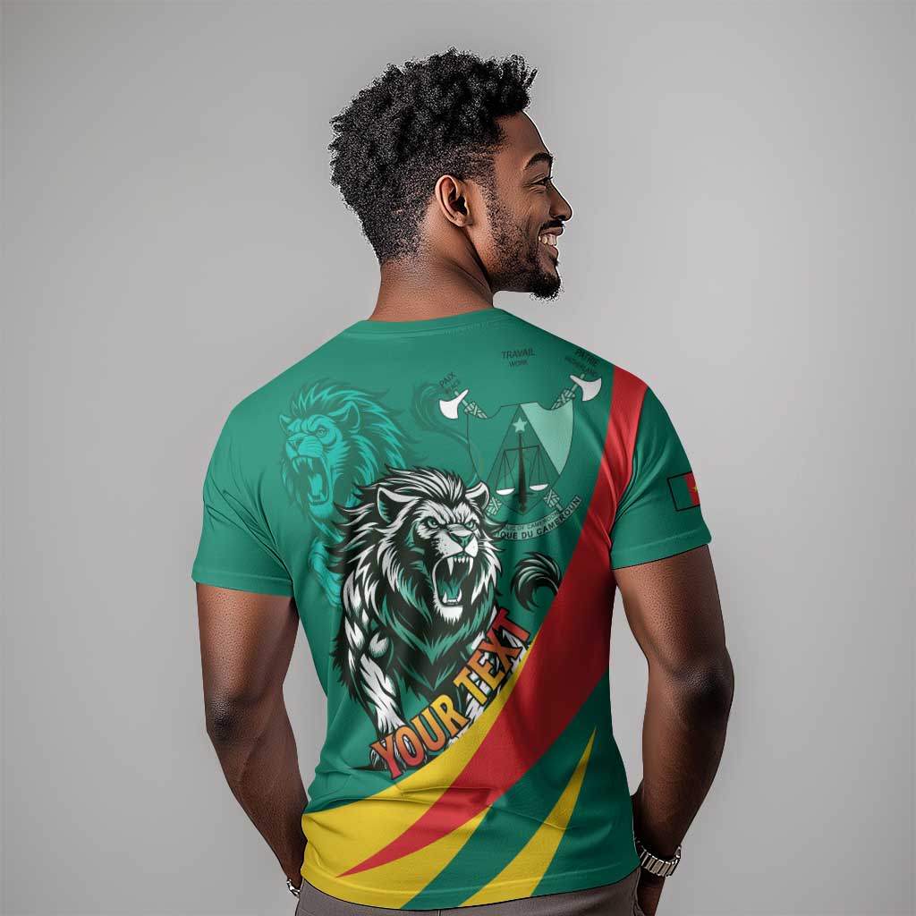 Personalised Happy Cameroon National Day T shirt Lion With Coat Of Arms - Curve Style LT15