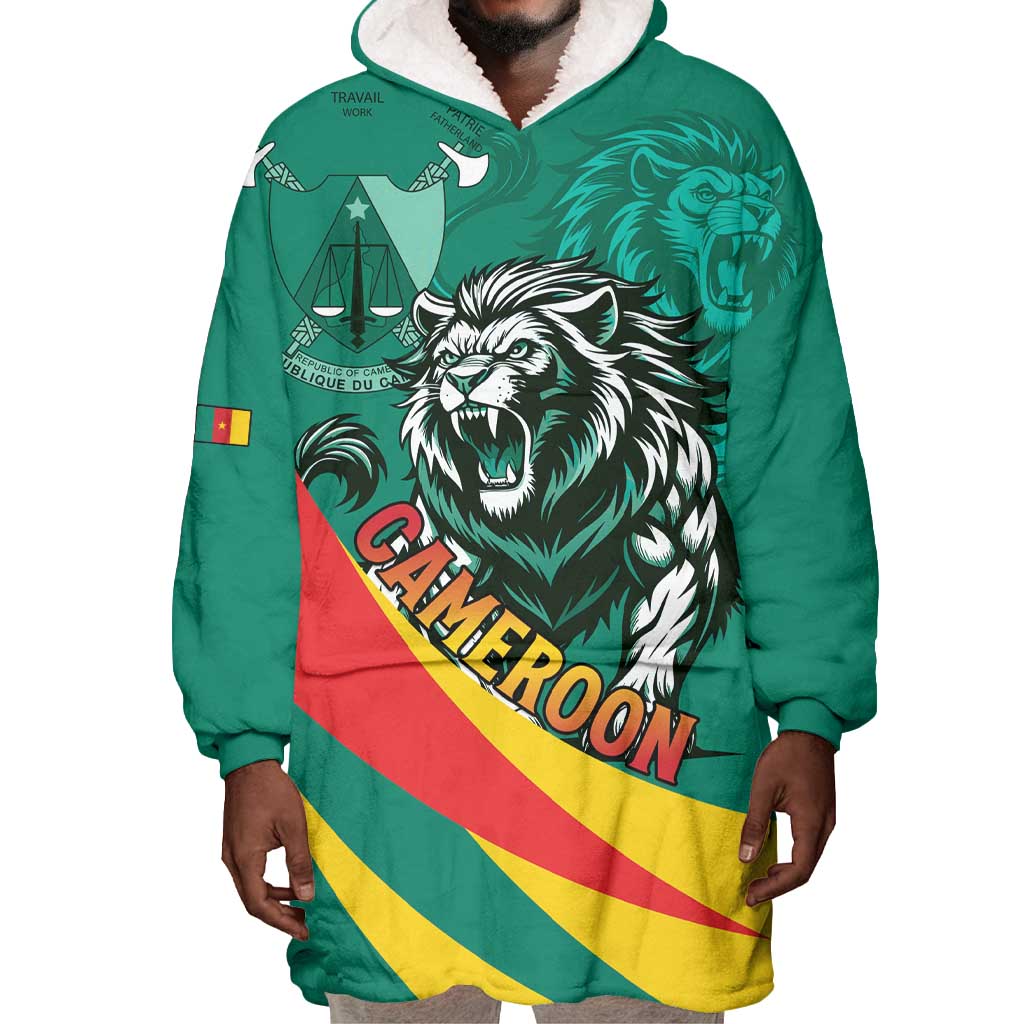 Personalised Happy Cameroon National Day Wearable Blanket Hoodie Lion With Coat Of Arms - Curve Style LT15