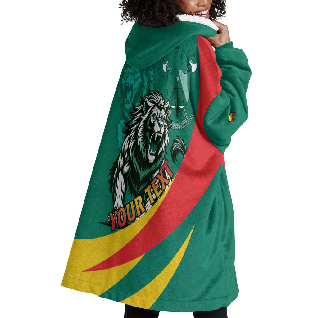 Personalised Happy Cameroon National Day Wearable Blanket Hoodie Lion With Coat Of Arms - Curve Style LT15