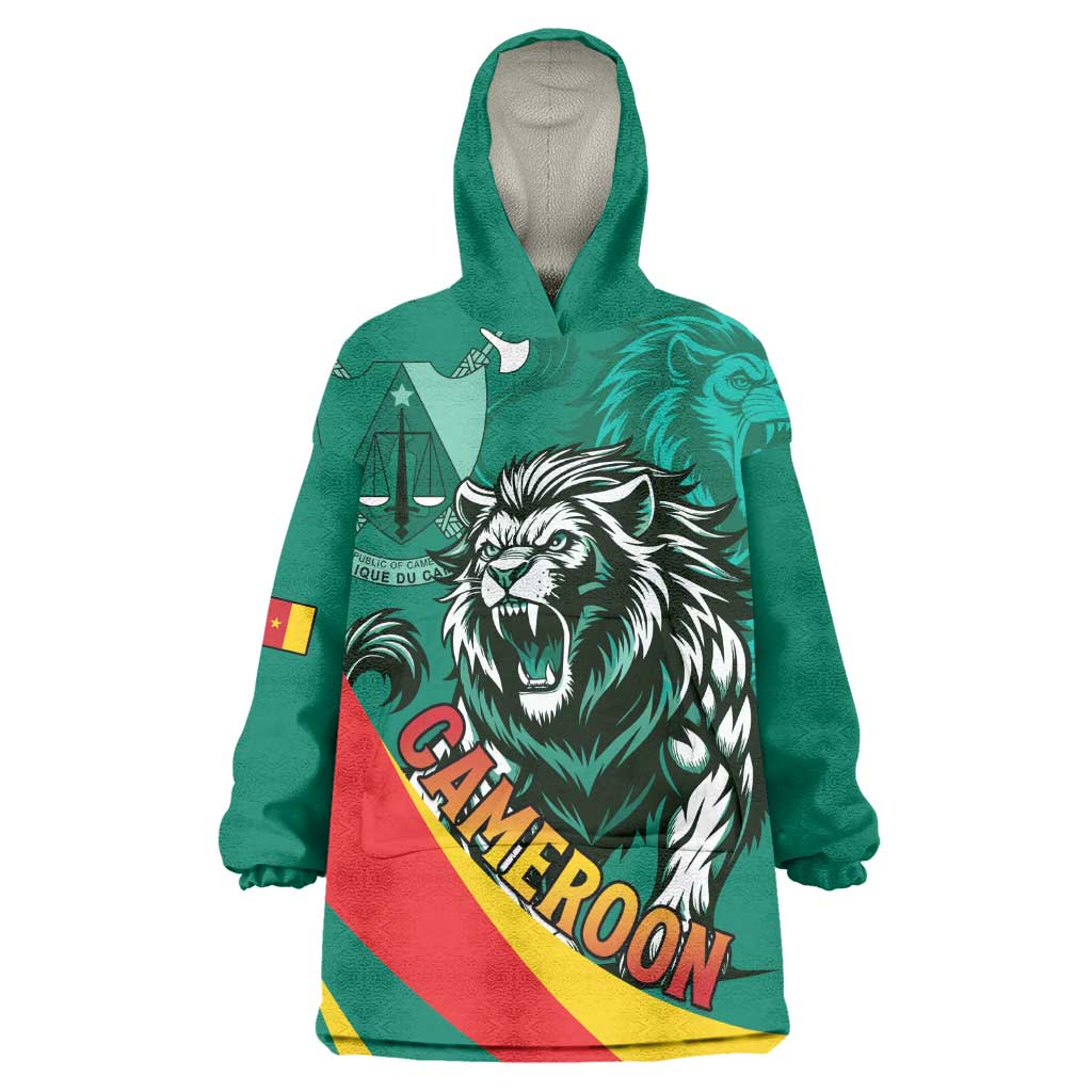 Personalised Happy Cameroon National Day Wearable Blanket Hoodie Lion With Coat Of Arms - Curve Style LT15