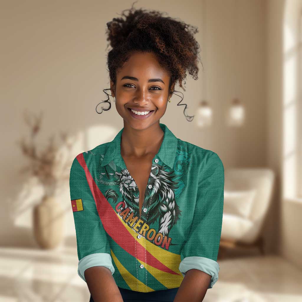 Personalised Happy Cameroon National Day Women Casual Shirt Lion With Coat Of Arms - Curve Style LT15