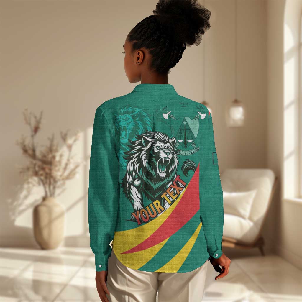 Personalised Happy Cameroon National Day Women Casual Shirt Lion With Coat Of Arms - Curve Style LT15