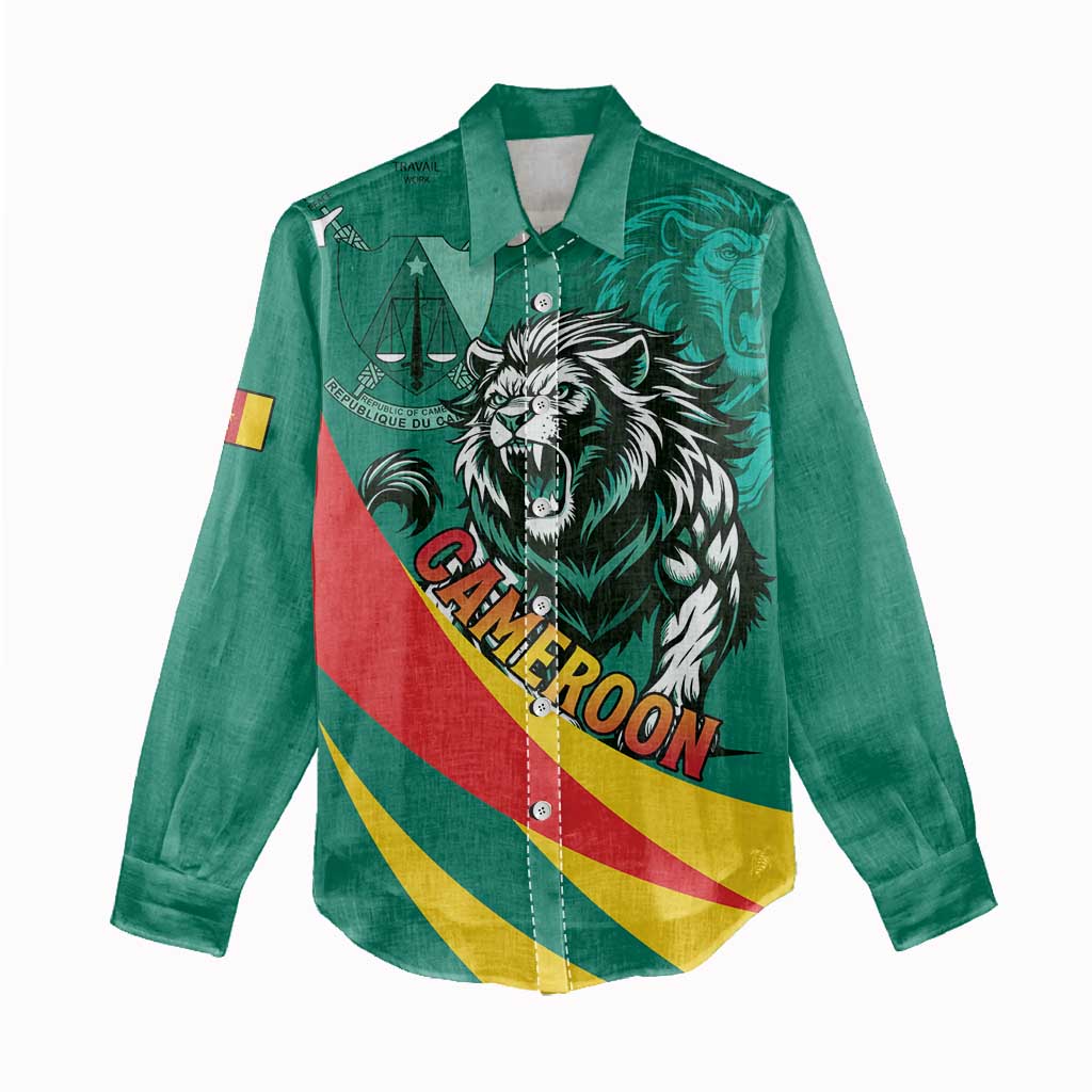 Personalised Happy Cameroon National Day Women Casual Shirt Lion With Coat Of Arms - Curve Style LT15