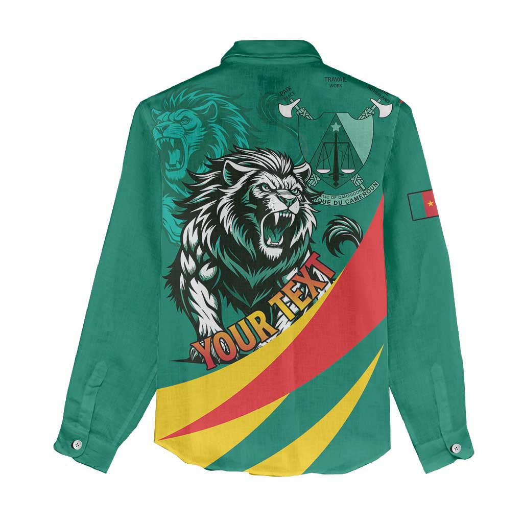 Personalised Happy Cameroon National Day Women Casual Shirt Lion With Coat Of Arms - Curve Style LT15