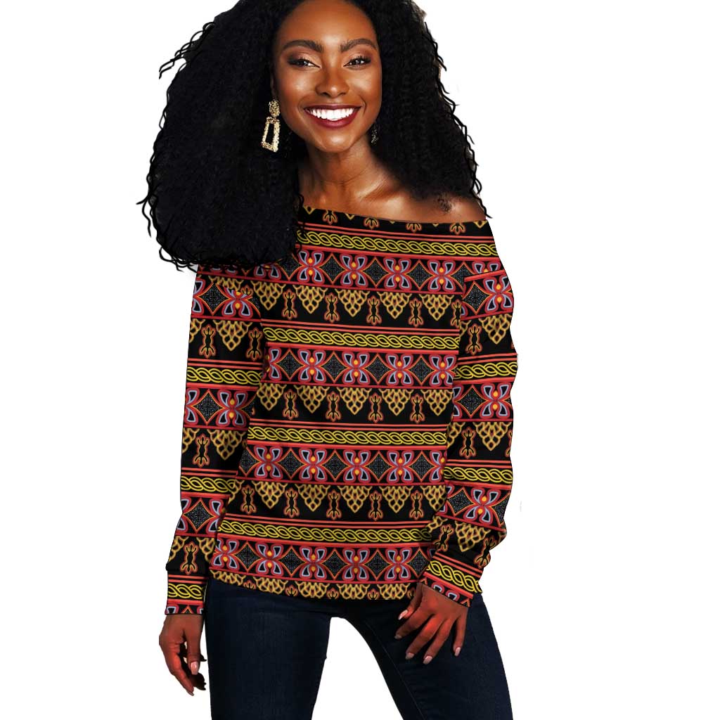 Toghu Cameroon Off Shoulder Sweater Traditional Pattern LT15