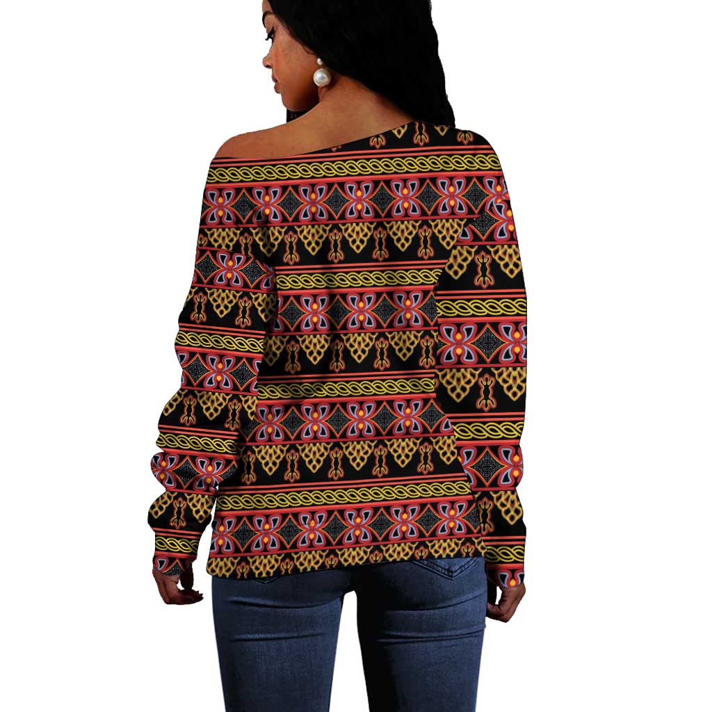 Toghu Cameroon Off Shoulder Sweater Traditional Pattern LT15