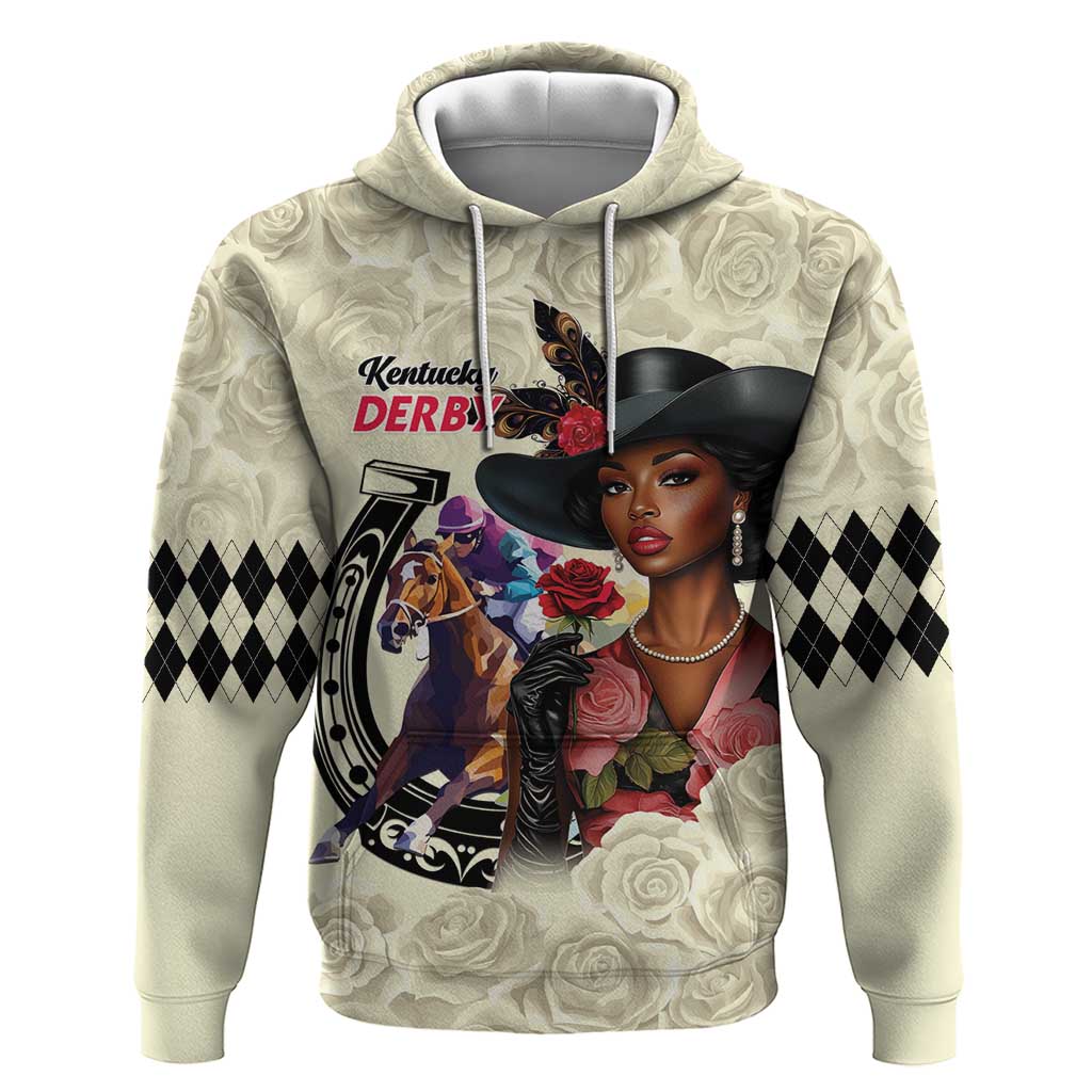 Kentucky Horse Racing Hoodie Black Derby Lady Cream Roses LT15