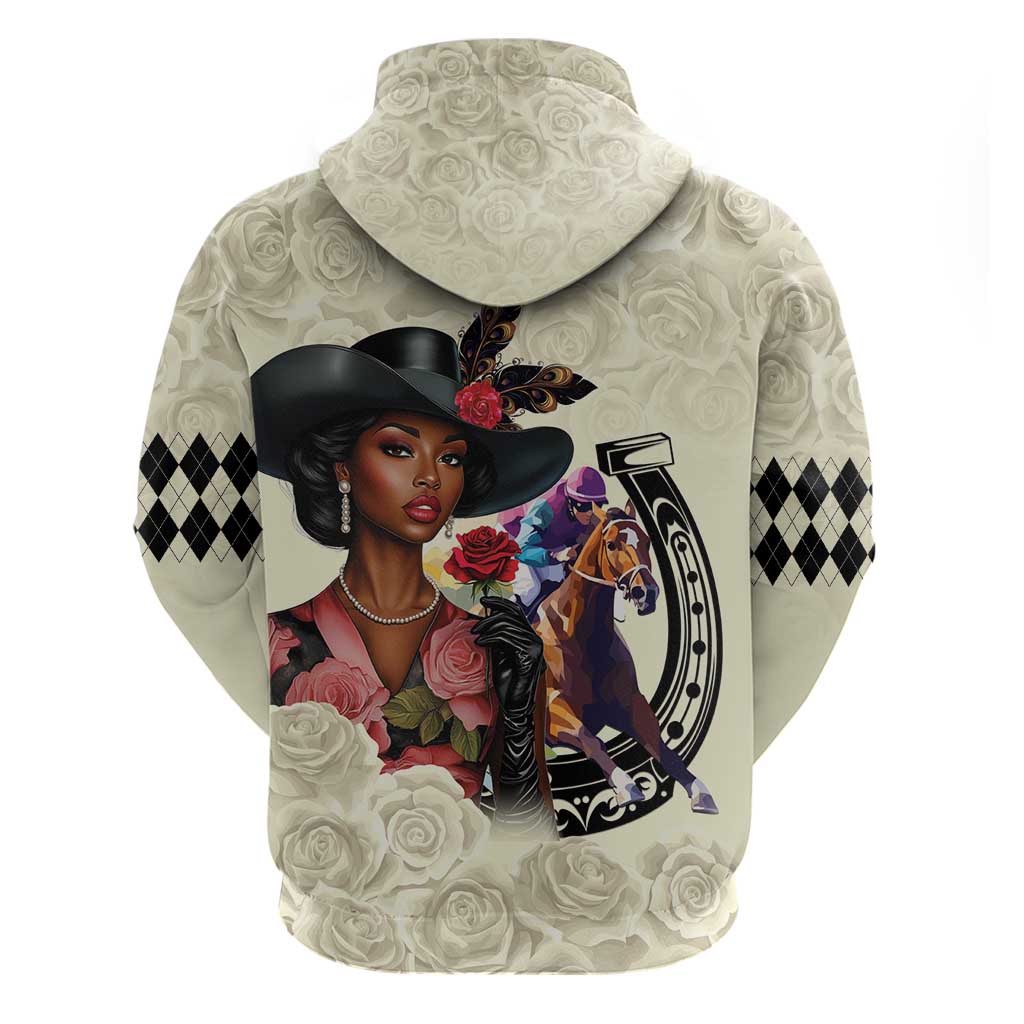 Kentucky Horse Racing Hoodie Black Derby Lady Cream Roses LT15
