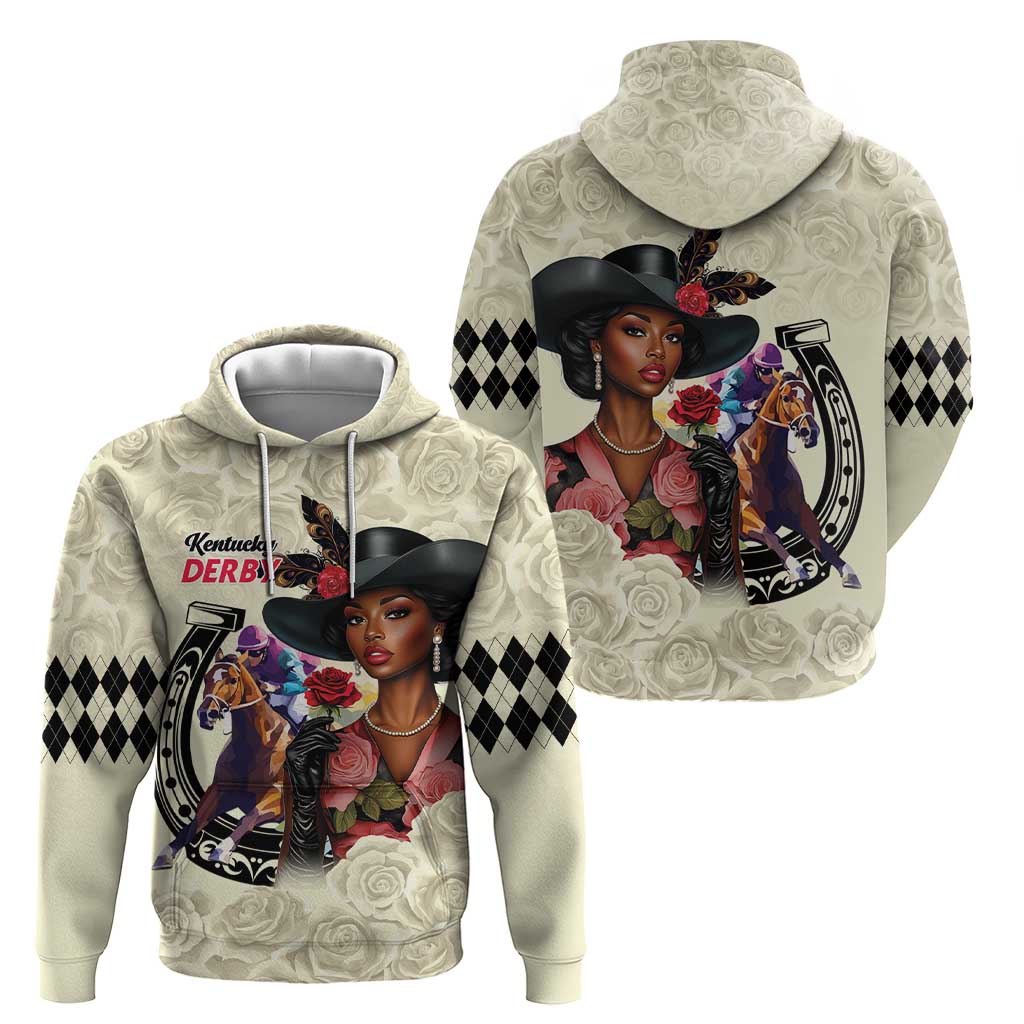 Kentucky Horse Racing Hoodie Black Derby Lady Cream Roses LT15