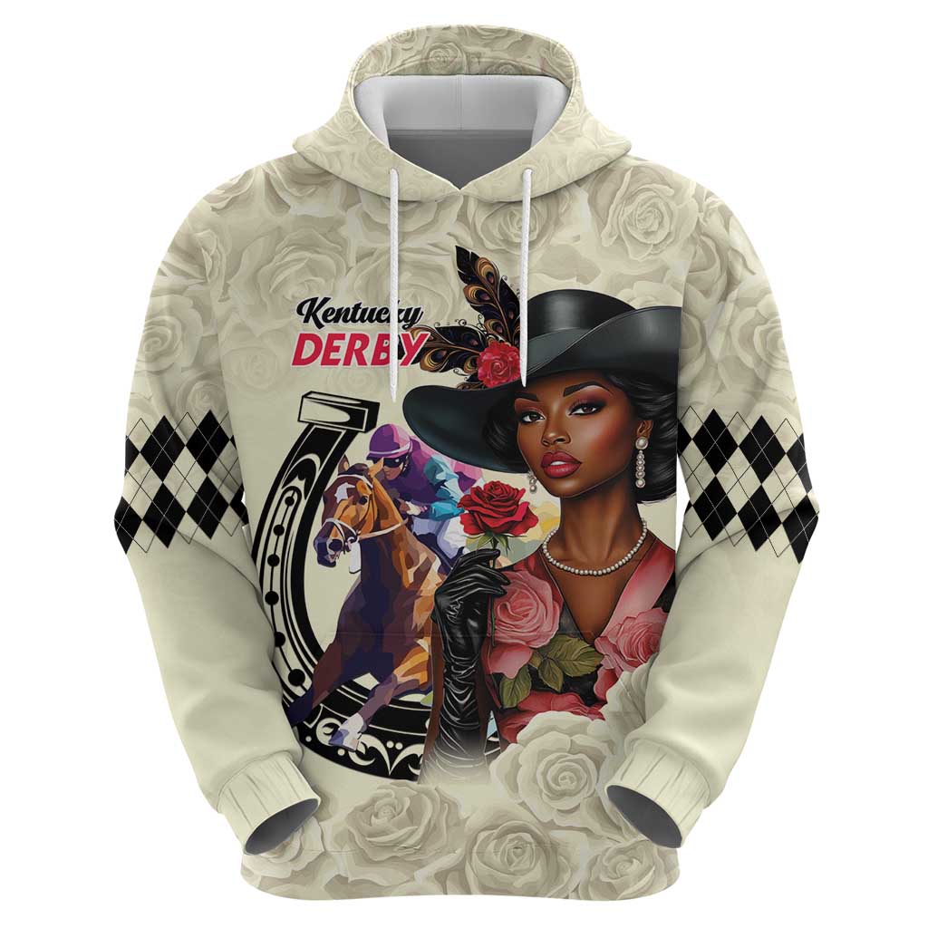 Kentucky Horse Racing Hoodie Black Derby Lady Cream Roses LT15
