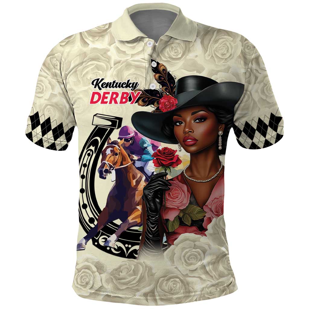 Kentucky Horse Racing Polo Shirt Black Derby Lady Cream Roses LT15