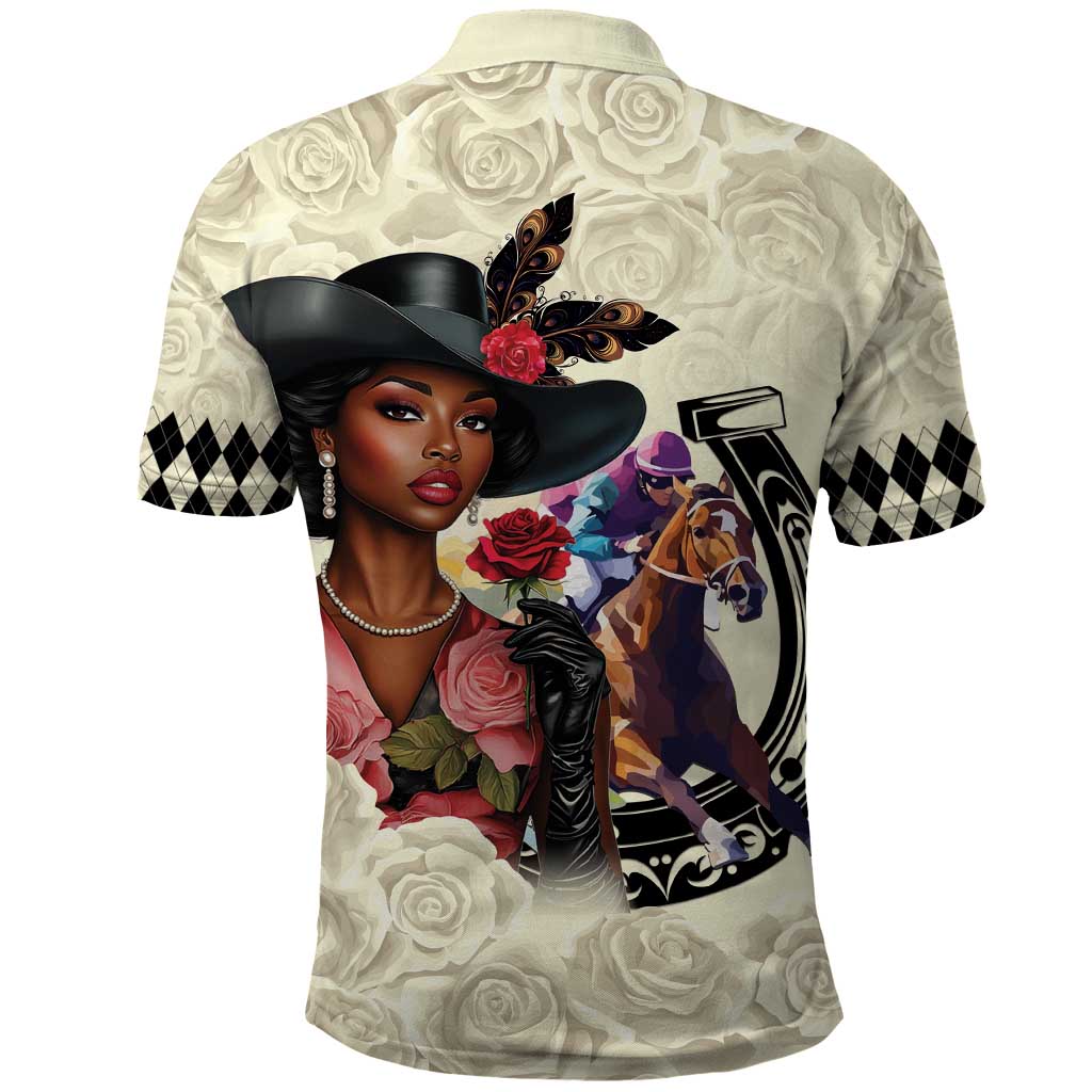 Kentucky Horse Racing Polo Shirt Black Derby Lady Cream Roses LT15