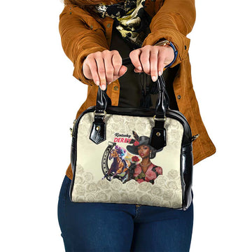 Kentucky Horse Racing Shoulder Handbag Black Derby Lady Cream Roses LT15