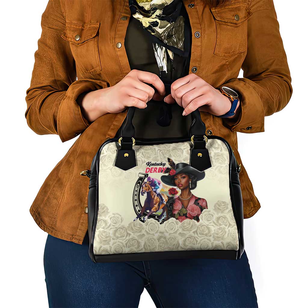 Kentucky Horse Racing Shoulder Handbag Black Derby Lady Cream Roses LT15