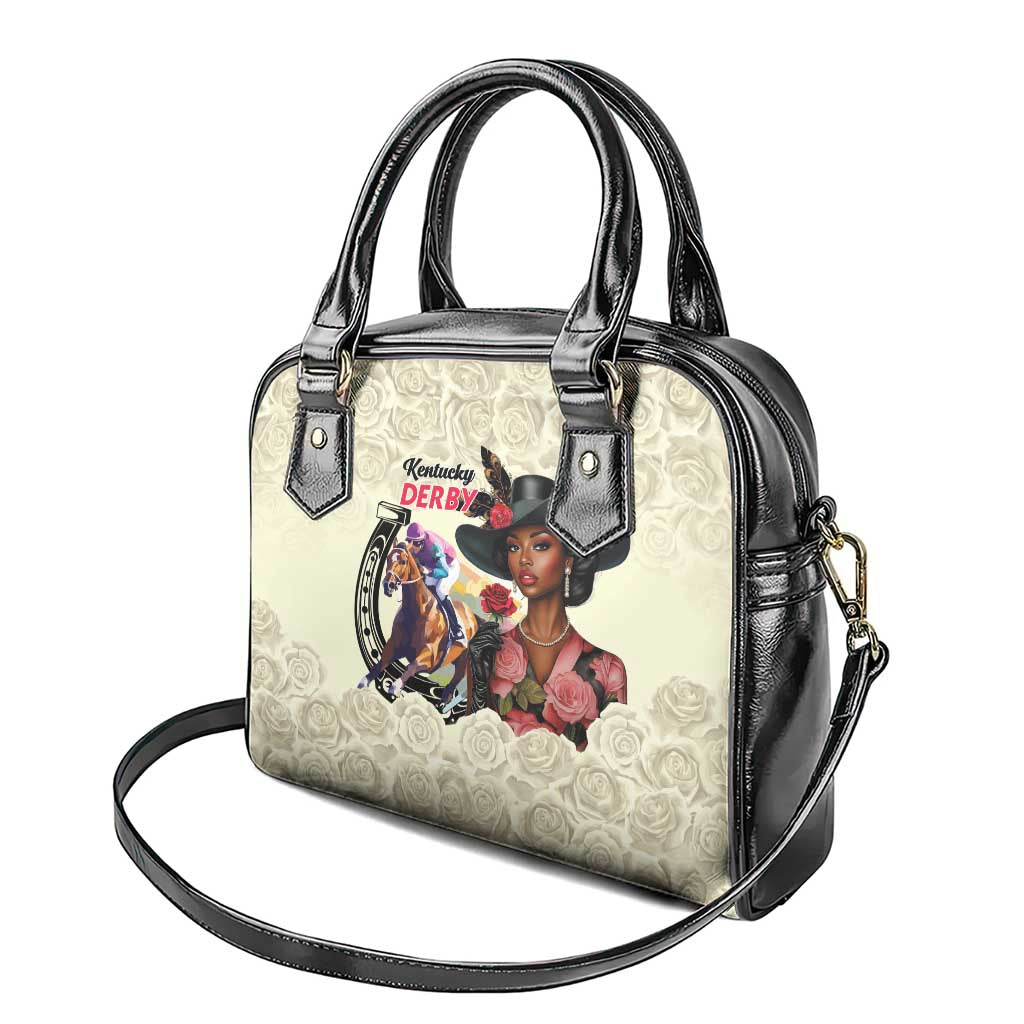Kentucky Horse Racing Shoulder Handbag Black Derby Lady Cream Roses LT15
