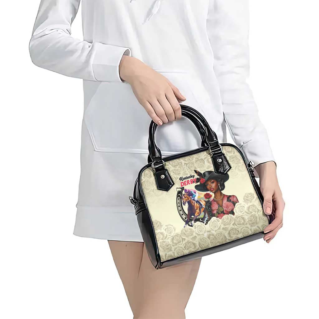 Kentucky Horse Racing Shoulder Handbag Black Derby Lady Cream Roses LT15