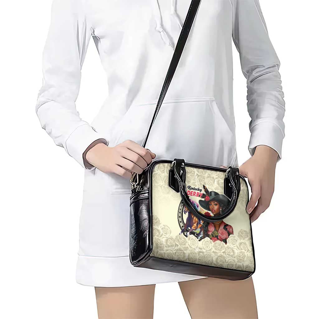 Kentucky Horse Racing Shoulder Handbag Black Derby Lady Cream Roses LT15
