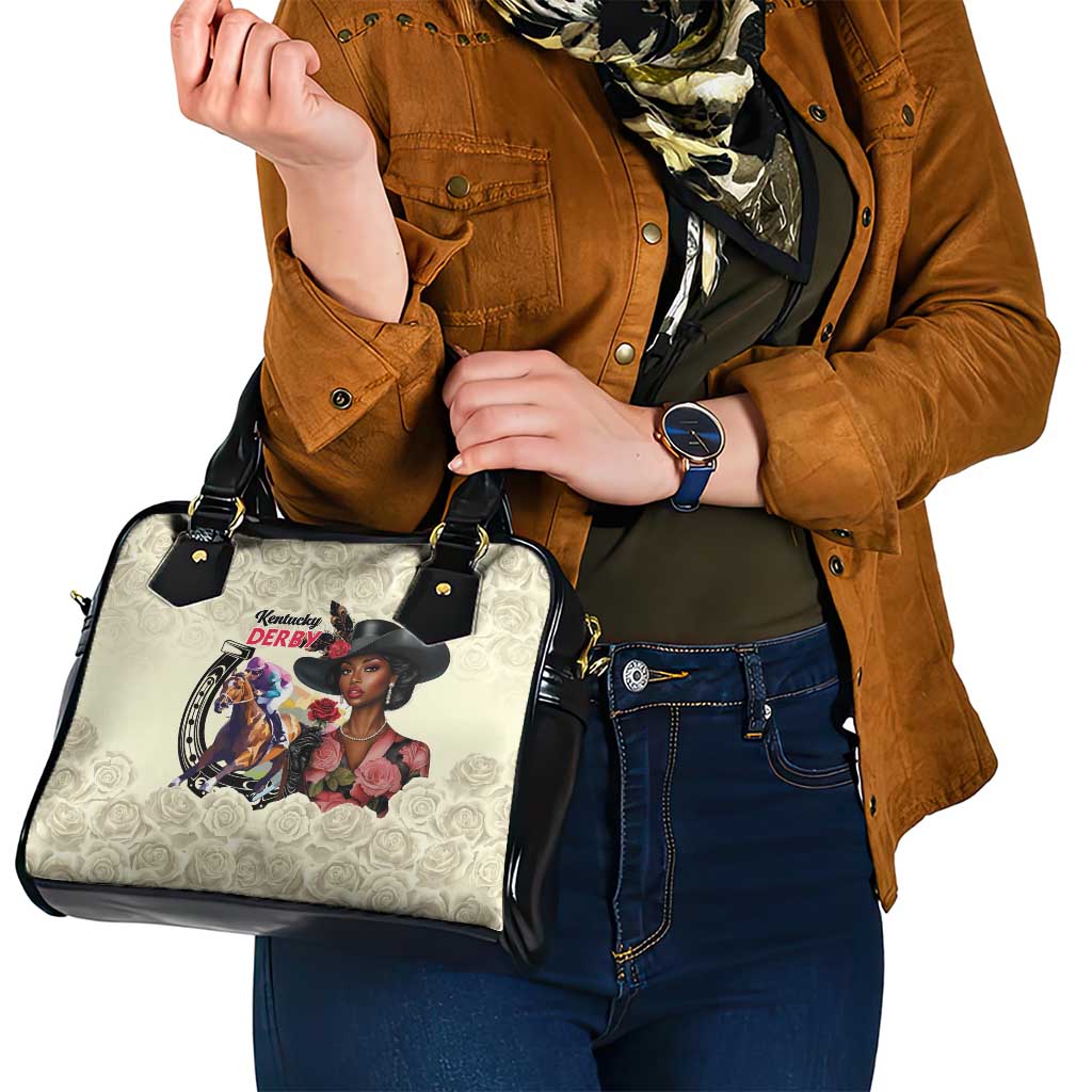 Kentucky Horse Racing Shoulder Handbag Black Derby Lady Cream Roses LT15