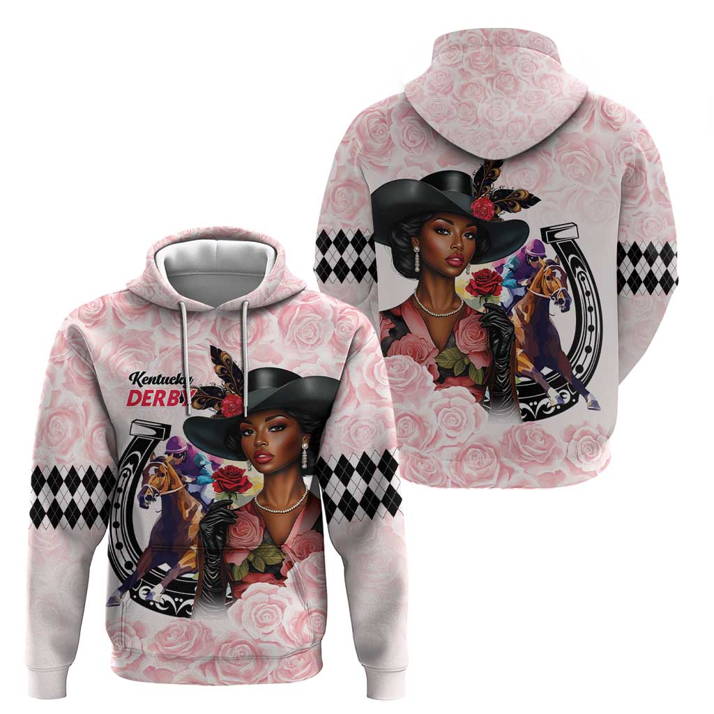 Kentucky Horse Racing Hoodie Black Derby Lady Pink Roses LT15