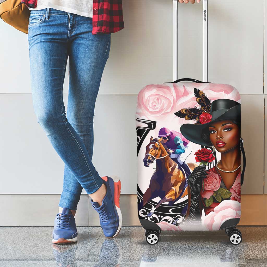 Kentucky Horse Racing Luggage Cover Black Derby Lady Pink Roses LT15
