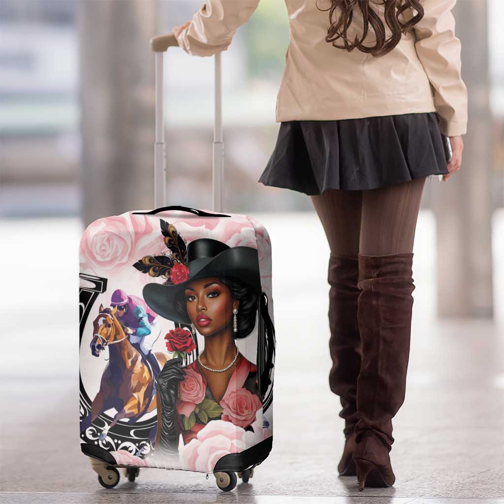 Kentucky Horse Racing Luggage Cover Black Derby Lady Pink Roses LT15
