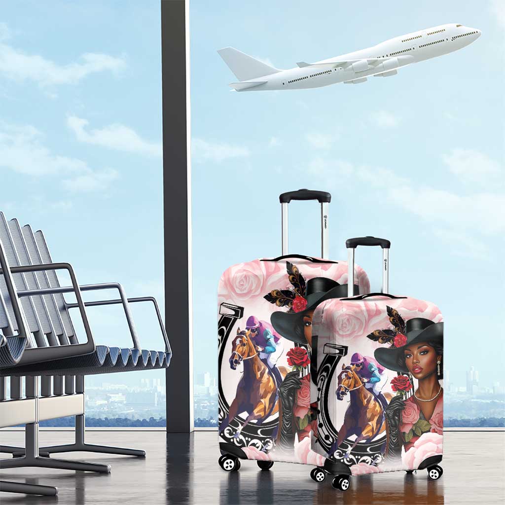 Kentucky Horse Racing Luggage Cover Black Derby Lady Pink Roses LT15