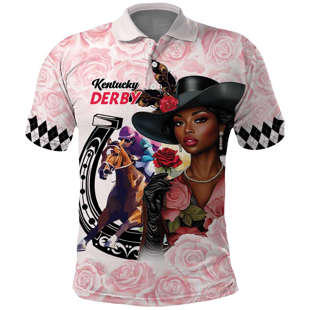 Kentucky Horse Racing Polo Shirt Black Derby Lady Pink Roses LT15