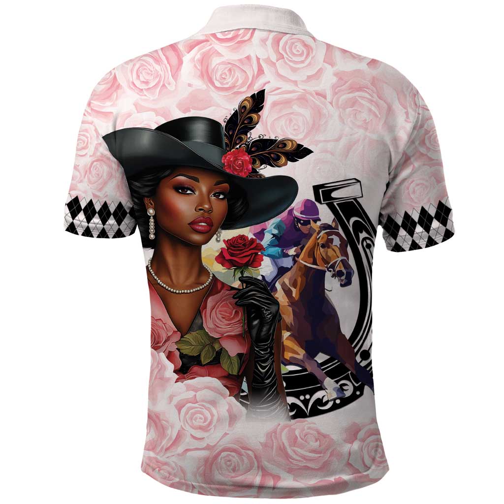 Kentucky Horse Racing Polo Shirt Black Derby Lady Pink Roses LT15