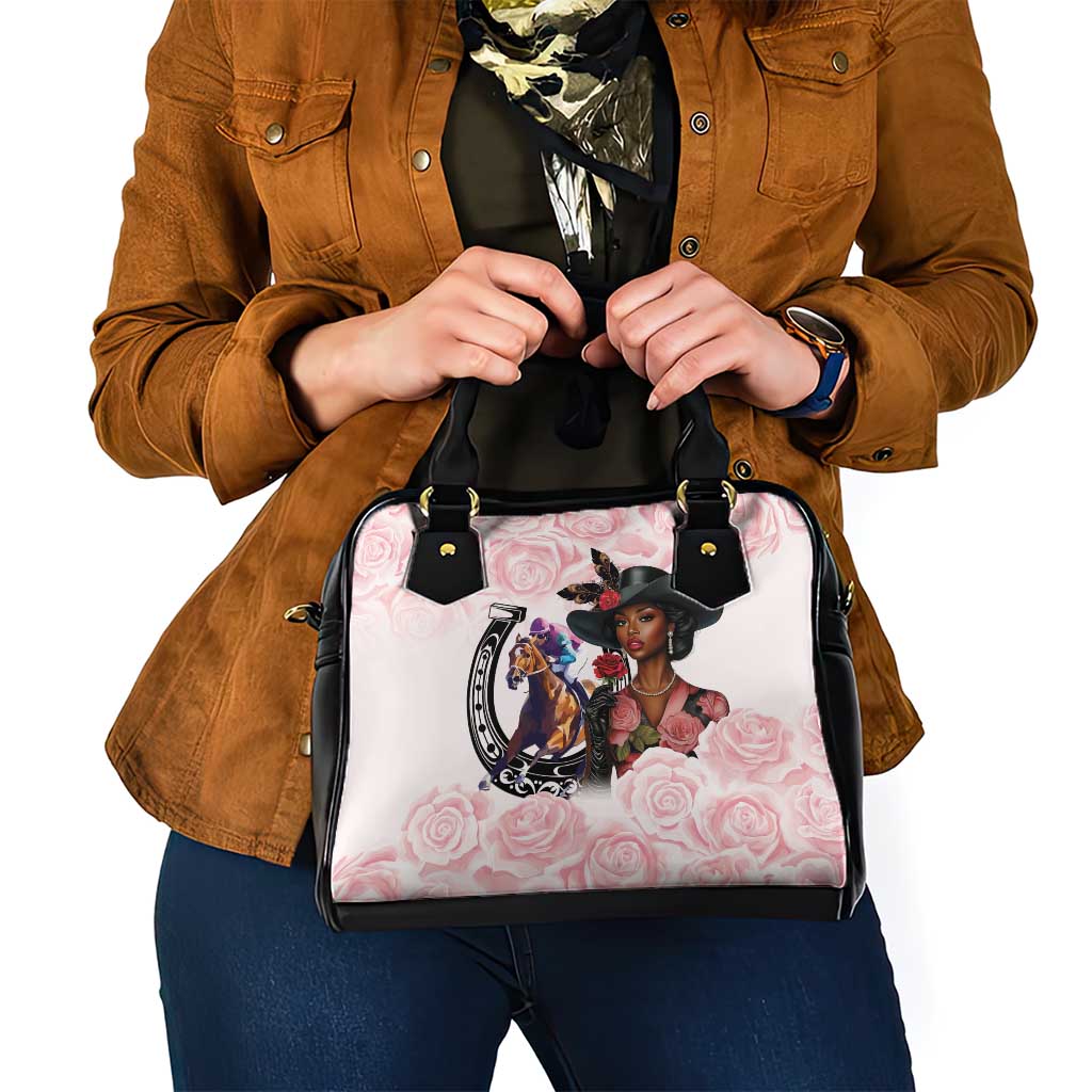 Kentucky Horse Racing Shoulder Handbag Black Derby Lady Pink Roses LT15