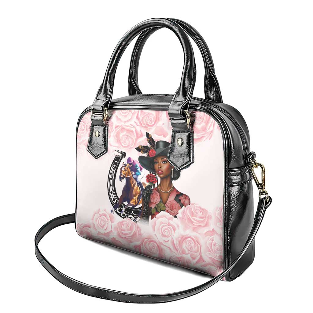 Kentucky Horse Racing Shoulder Handbag Black Derby Lady Pink Roses LT15