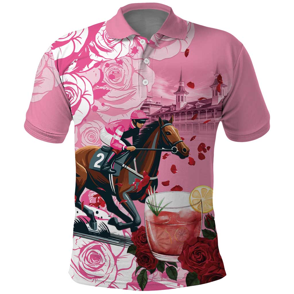 Kentucky Horse Racing Polo Shirt Churchill Downs Derby Strawberry Mint Julep Cocktail LT15
