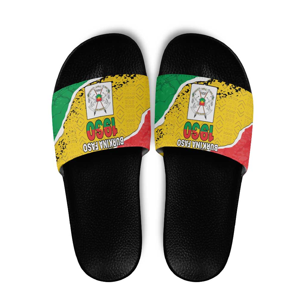 Burkina Faso Independence Day Slide Sandals Coat Of Arms - Grunge Style LT15