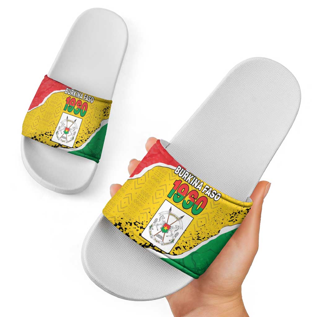 Burkina Faso Independence Day Slide Sandals Coat Of Arms - Grunge Style LT15