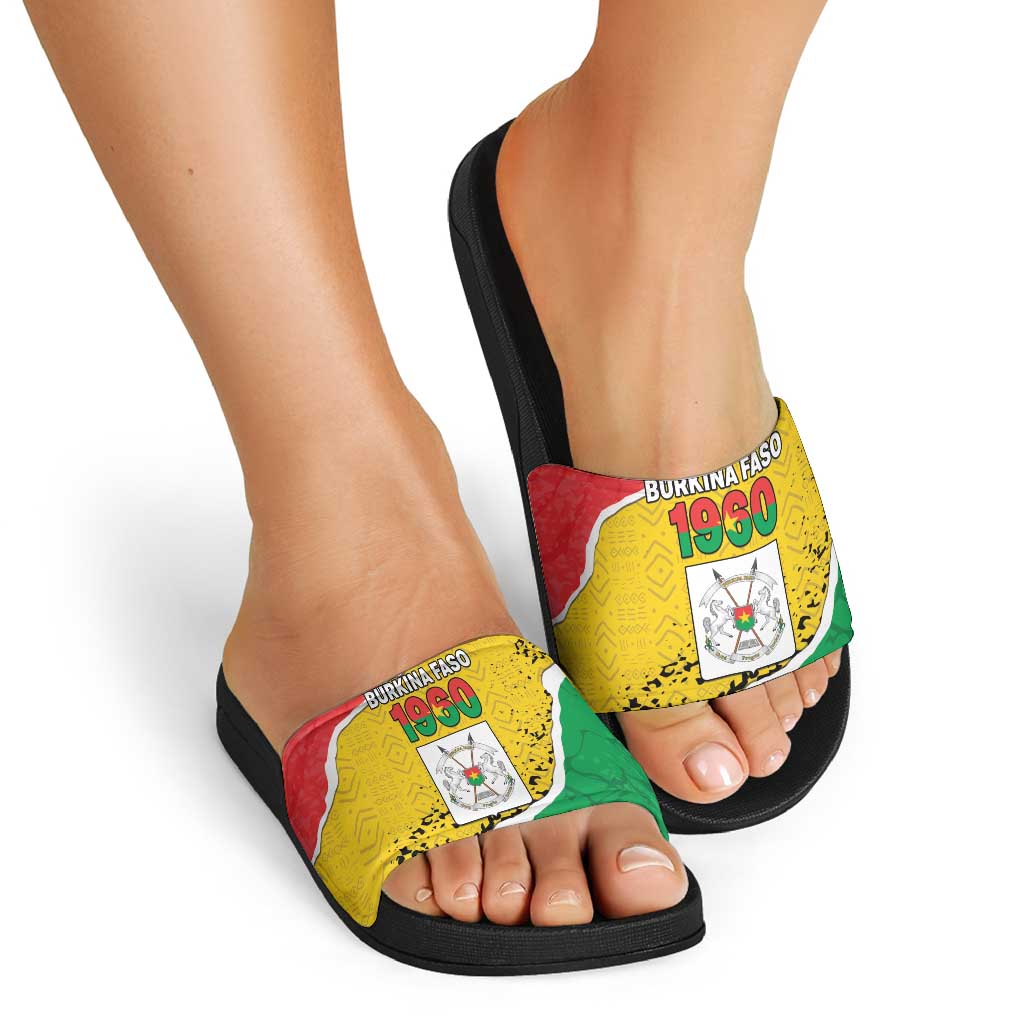 Burkina Faso Independence Day Slide Sandals Coat Of Arms - Grunge Style LT15