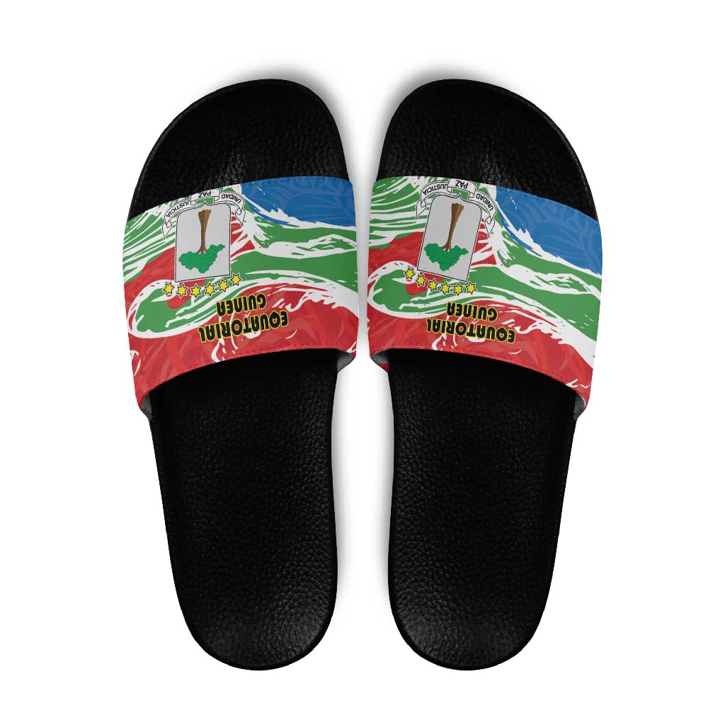 Equatorial Guinea Independence Day Slide Sandals Coat Of Arms With Map LT15