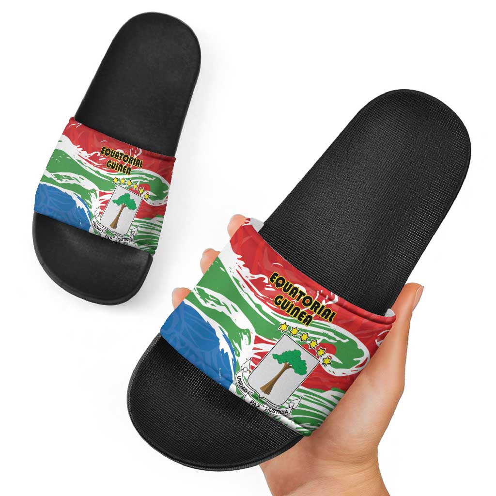 Equatorial Guinea Independence Day Slide Sandals Coat Of Arms With Map LT15